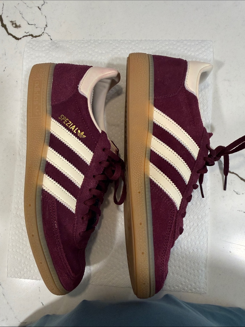 adidas spezial Burgundy Suede Sneakers with Cream Stripes - Picture 2 of 5